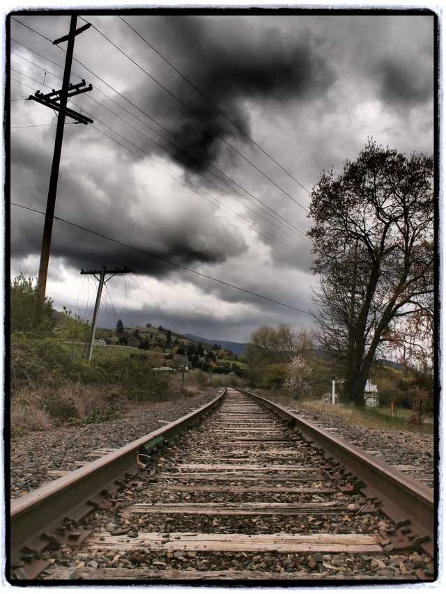 "Train Tracks, Talent, Oregon", 17mm Zuiko lens, Dramatic tone filter